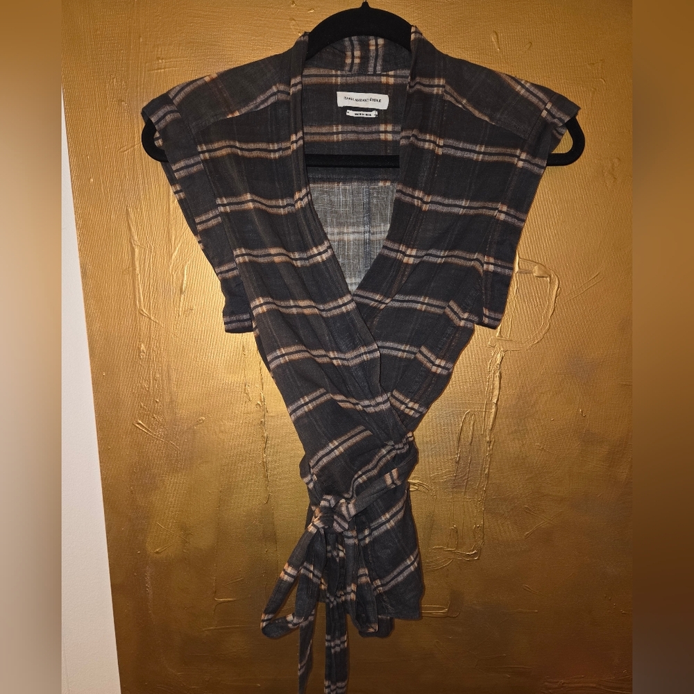 Isabel Marant Etoile Plaid Cotton Wrap Top 36